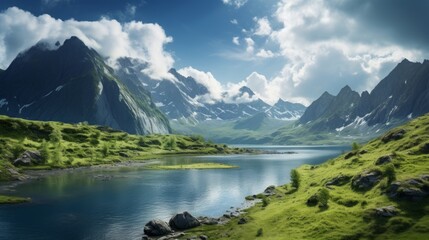 Naklejka na ściany i meble Majestic Mountains Reflecting on Calm Lake