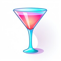 Colorful cocktail in martini glass isolated on white background. illustration. Generative AI