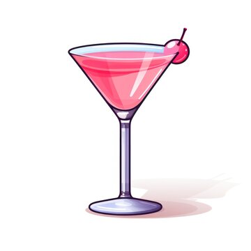 Cocktail in martini glass with cherry. illustration. Generative AI