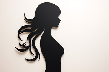 Beauty, fashion, style, make-up and hairstyle concept. Paper cut of woman silhouette portrait on plain background with copy space. Simple logo design