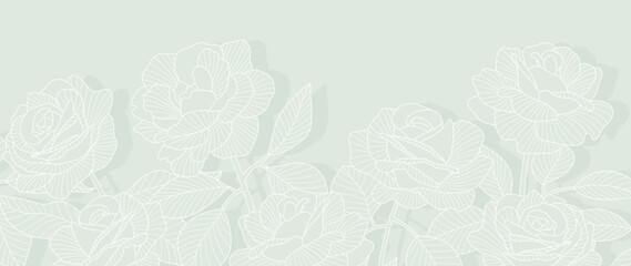 Luxury rose flower line art background vector. Natural botanical elegant flower with white line art. Design illustration for decoration, wall decor, wallpaper, cover, banner, poster, card.