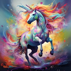 Nice unicorn horse colorful painting image Generative AI