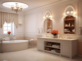 Modern bathroom with sinks and a large mirror