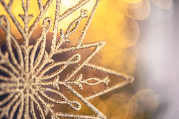 Christmas background with decorative star with bokeh lights.