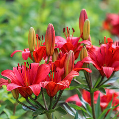 Red lily in the garden. Gardening concept