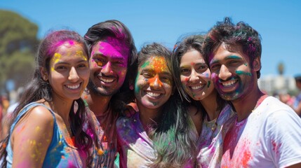 Fototapeta premium Family, friends, and vibrant colors come together in a joyous Holi gathering