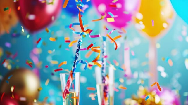 Glasses raised, confetti falling, and festive decor mark a jubilant birthday bash