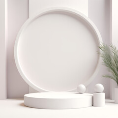 3d render abstract minimal geometric forms. Glossy white podium for your design.