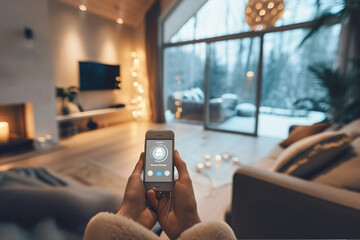 A person remotely monitoring their home through a smart device.