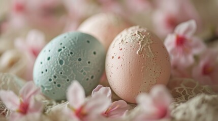 Pastel eggs, delicate lace, and dainty florals compose a refined spring background
