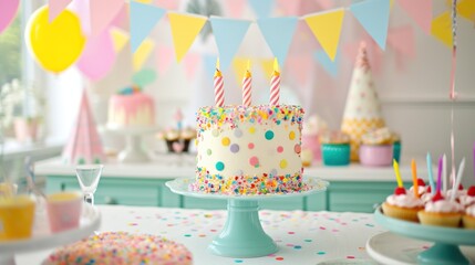 Decorative bunting, cake, and birthday wishes set a warm celebratory atmosphere