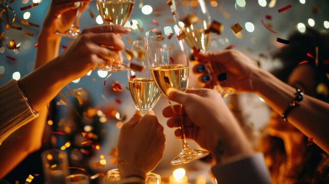 Glasses raised, confetti falling, and festive decor mark a jubilant birthday bash