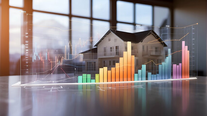 financial graphs with house on blurred background