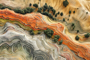 Aerial views of landscapes transformed into abstract patterns.