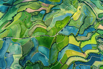 Aerial views of landscapes transformed into abstract patterns.