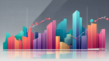 flat illustration of financial graphs with vibrant colors