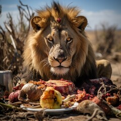 Nice view lion food hyena eating Generative AI