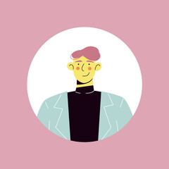 Avatar in the style of a Business meeting. Business man's avatar adds a touch of character and approachability, making it relatable representation for business-related content. Vector illustration.