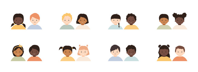 Children icons in pairs. Modern color design.