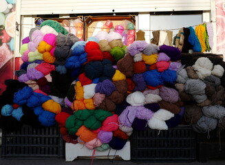 Street trade on open stalls of yarn