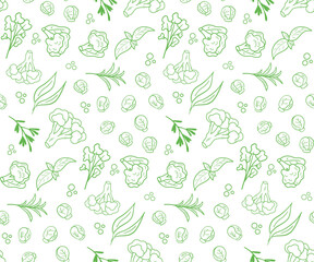 seamless pattern green Cabbage vector illustration. Design for kale day, healthy food, health day - obrazy, fototapety, plakaty