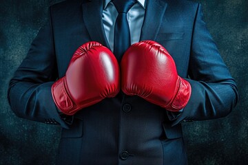 Stock photo of businessperson in boxing attire - obrazy, fototapety, plakaty