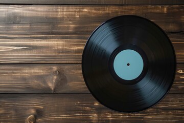 Blank vinyl record on wooden desk