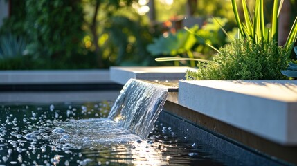 contemporary water feature in a home garden