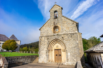 Church of Santiago and Charlemagne silo. Royal Collegiate Church of Santa María de Roncesvalles, Santiago's road, Navarra, Spain