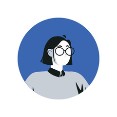 Avatar of character in the blue and black style. This stylish design of a woman's avatar with a color scheme of blue and black, presented in a sleek and modern design. Vector illustration.