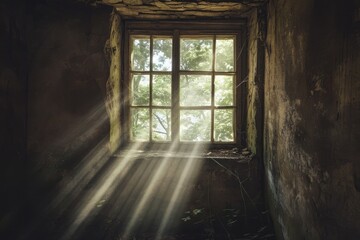 Fototapeta na wymiar Antique window illuminated by enchanting glow