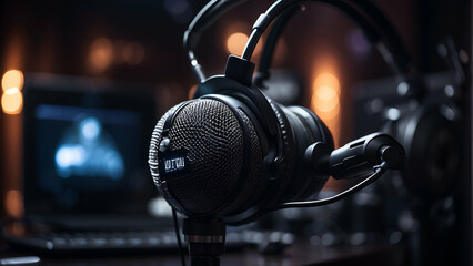 podcast equipment with blurred background
