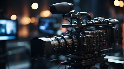 Fototapeta na wymiar video production equipment with blurred background