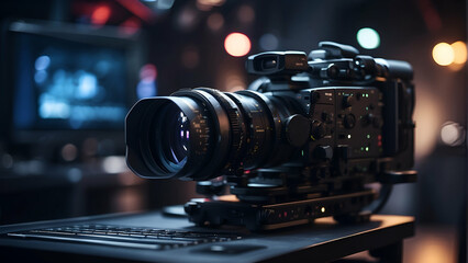 Fototapeta na wymiar video production equipment with blurred background