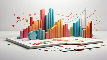 3d flat illustration of financial graphs with vibrant colors on white background