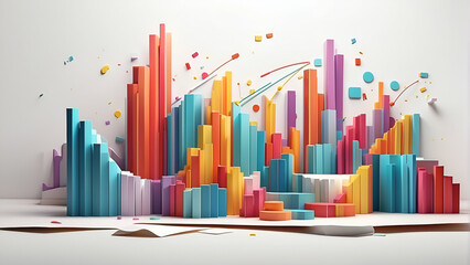 3d flat illustration of financial graphs with vibrant colors on white background