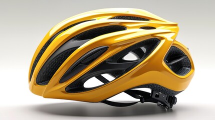 Bicycle helmet on white background, Industrial design, Yellow replacement. Generative AI.