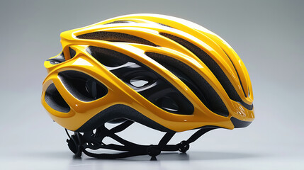 Bicycle helmet on white background, Industrial design, Yellow replacement. Generative AI. - Powered by Adobe