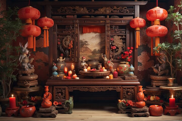 a traditional chinese altar - obrazy, fototapety, plakaty