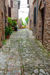 Cobblestone Pedestrian Alley in Spello - Italy