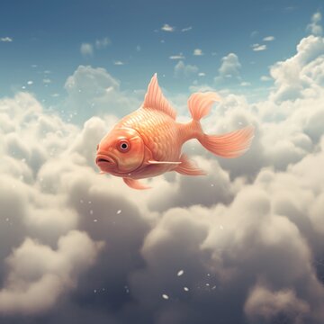 Swimming among clouds fish images Generative AI