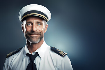 Navy sailor man is smiling on clean background. Generative ai design. - obrazy, fototapety, plakaty