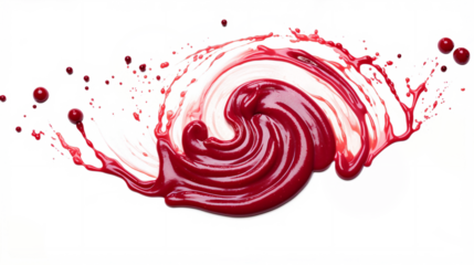 Spread of strawberry sauce jam with splashes isolated transparent Generative AI