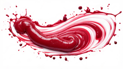 Spread of strawberry sauce jam with splashes isolated transparent Generative AI