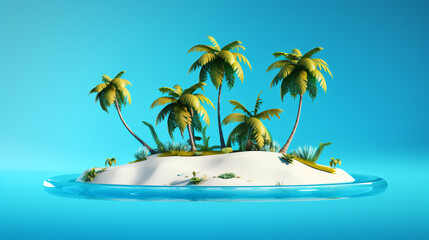 Fototapeta na wymiar Tropical island 3d vector of two palms on piece