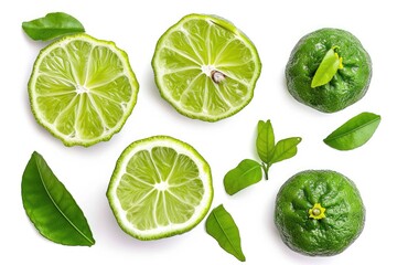 Isolated collection of bergamot slices on white