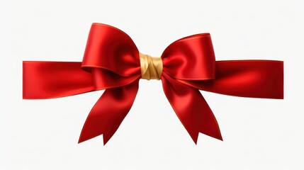 Red satin gift bow isolated on white background. Holiday decoration.