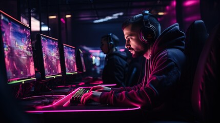 Fototapeta na wymiar Pro Gamer in Action at an Esports Arena - Competitive Gaming Event