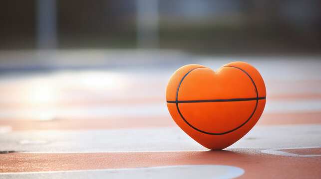 a heart shaped basketball on basketball court background for valentine's day