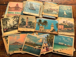 Fototapeta na wymiar Vintage Travel Postcards